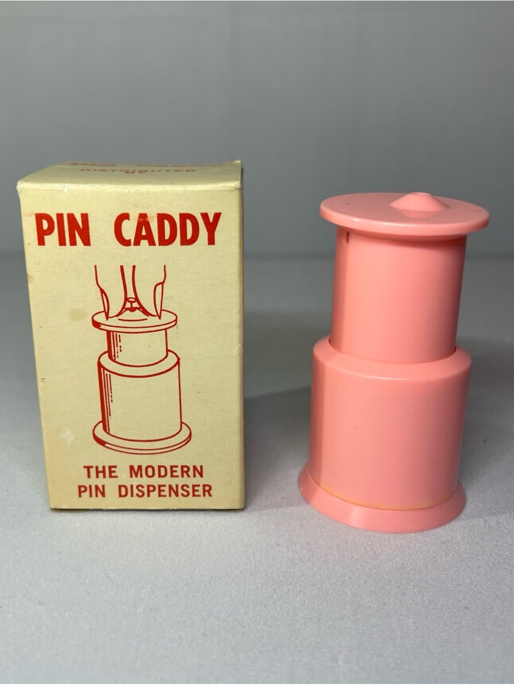 Vintage Pin Caddy Modern Pin Dispenser - Red and White Collectible